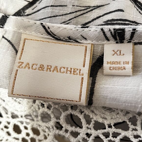 Zac & Rachel Boho Peasant Top Size XL  Crochet White And Black Tie At Sleeve - Picture 8 of 10